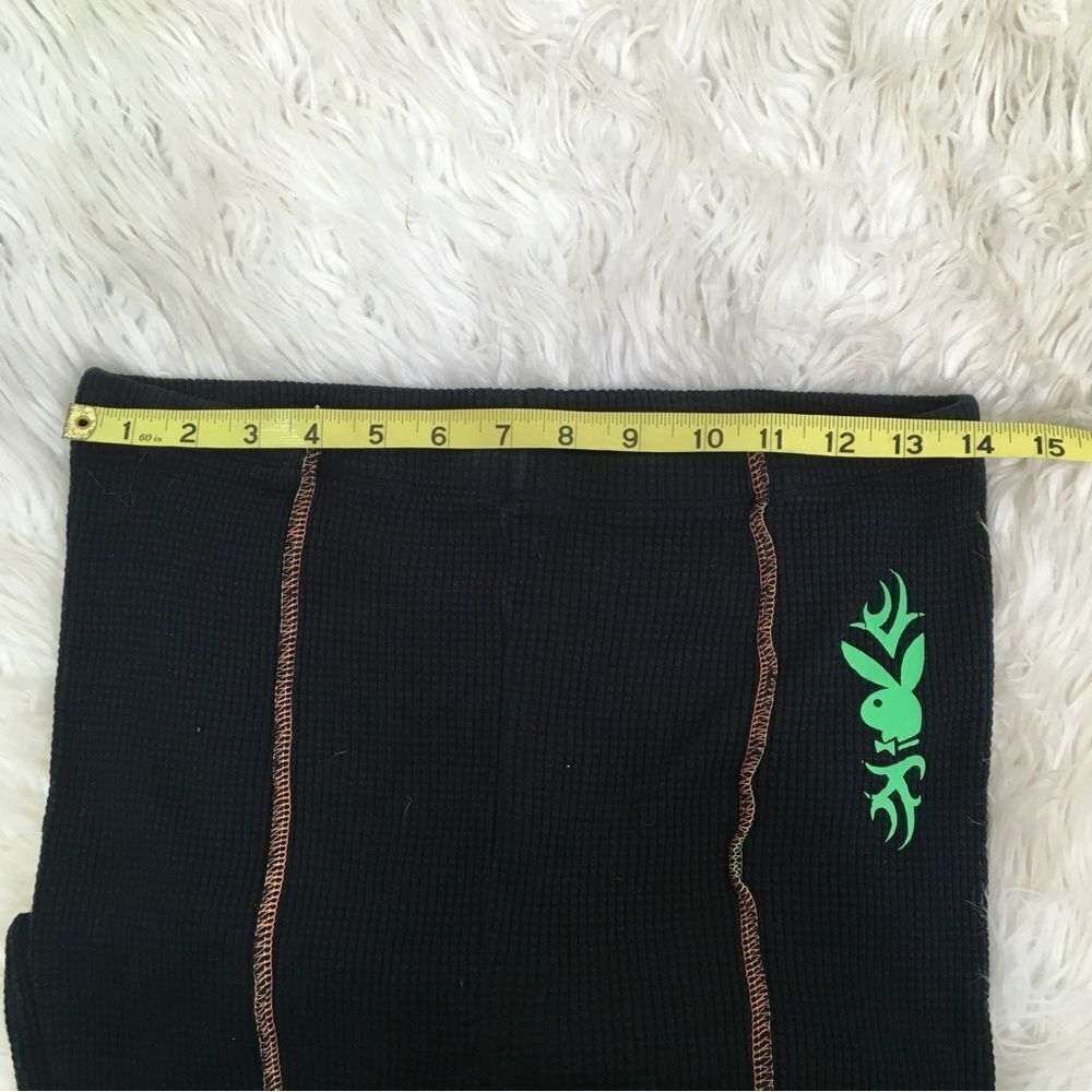 Playboy by PacSun Y2K Front Contrast Stitch Ribbed Flare Leggings Pants Black L - Picture 10 of 10